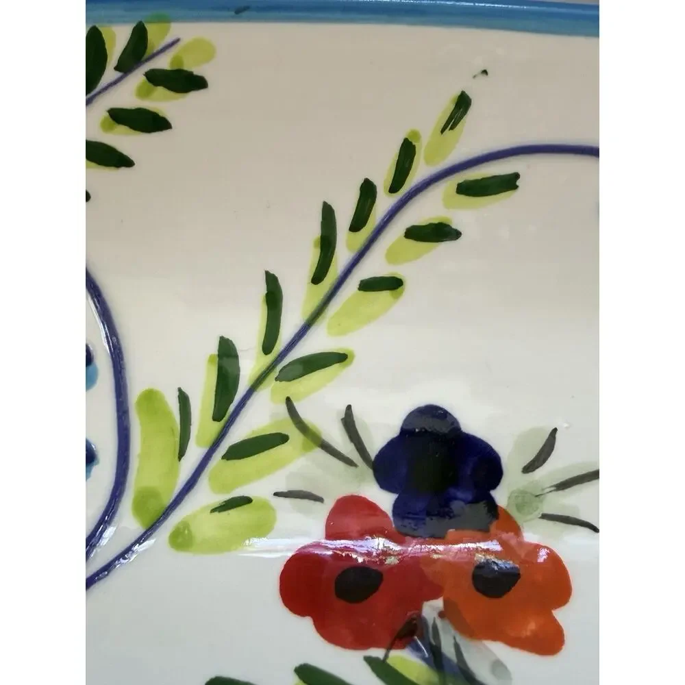 Ceramic Pedestal‎ Bowl Hand Painted Fruit From Spain Large Colorful 11x6 Decor